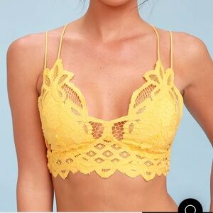 FREE PEOPLE Adella Yellow Lace Bralette cami top criss-cross back S